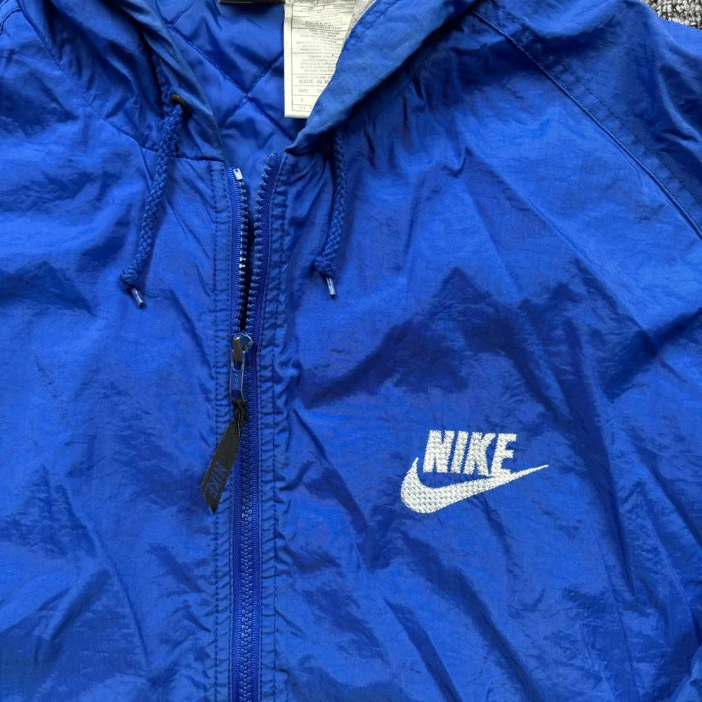 Vintage 90s Nike Quilt Lined Windbreaker Full ZIp Jacket Blue Size Large - Picture 5 of 7